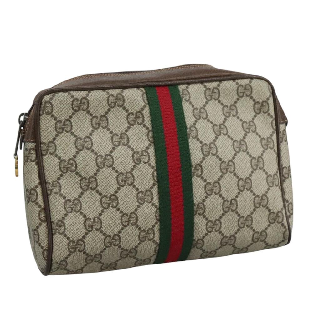 GUCCI GG Supreme Web Sherry Line Clutch Bag Pvc Beige 40 014 40 014